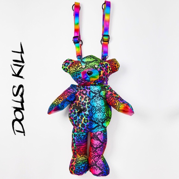 🆕 Dolls Kill 🌈 Rainbow Teddy Backpack - Picture 2 of 7